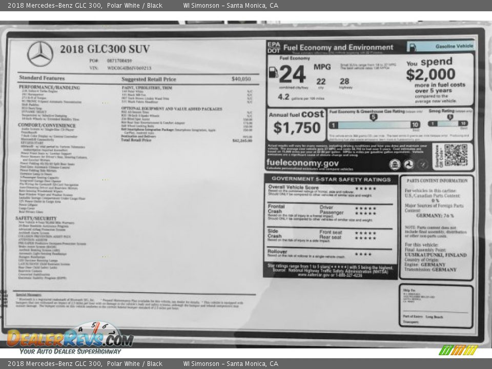 2018 Mercedes-Benz GLC 300 Polar White / Black Photo #10
