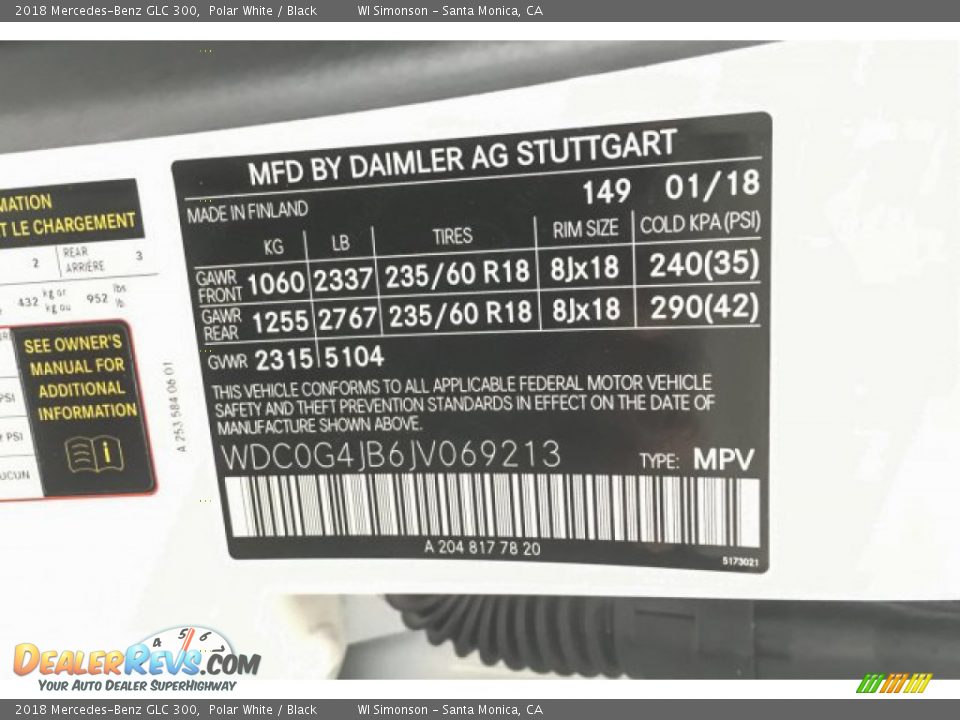 2018 Mercedes-Benz GLC 300 Polar White / Black Photo #11