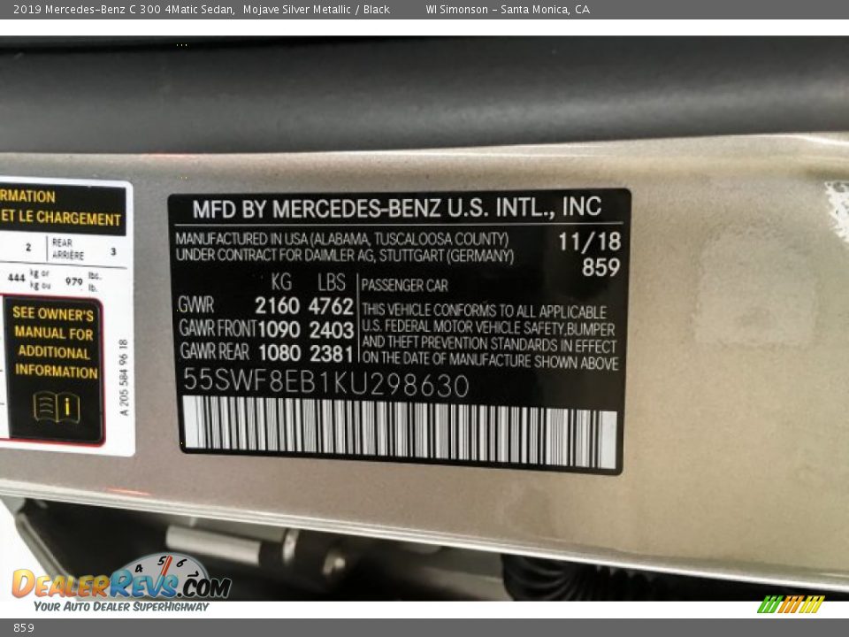 Mercedes-Benz Color Code 859 Mojave Silver Metallic