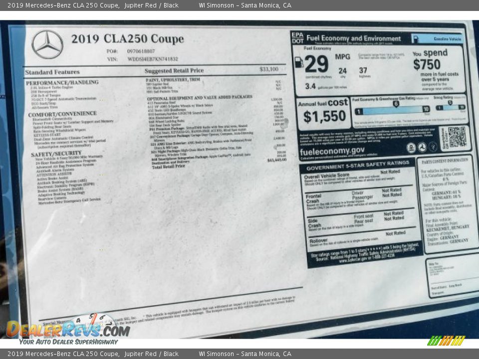 2019 Mercedes-Benz CLA 250 Coupe Jupiter Red / Black Photo #10