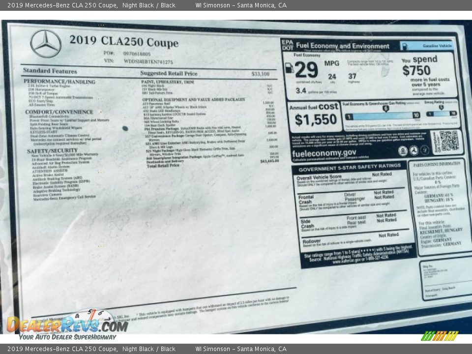 2019 Mercedes-Benz CLA 250 Coupe Night Black / Black Photo #10