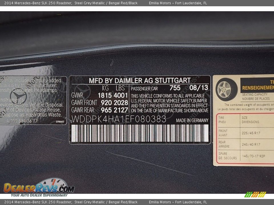 2014 Mercedes-Benz SLK 250 Roadster Steel Grey Metallic / Bengal Red/Black Photo #40