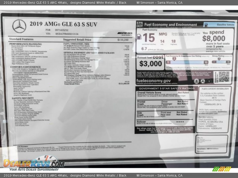 2019 Mercedes-Benz GLE 63 S AMG 4Matic Window Sticker Photo #10