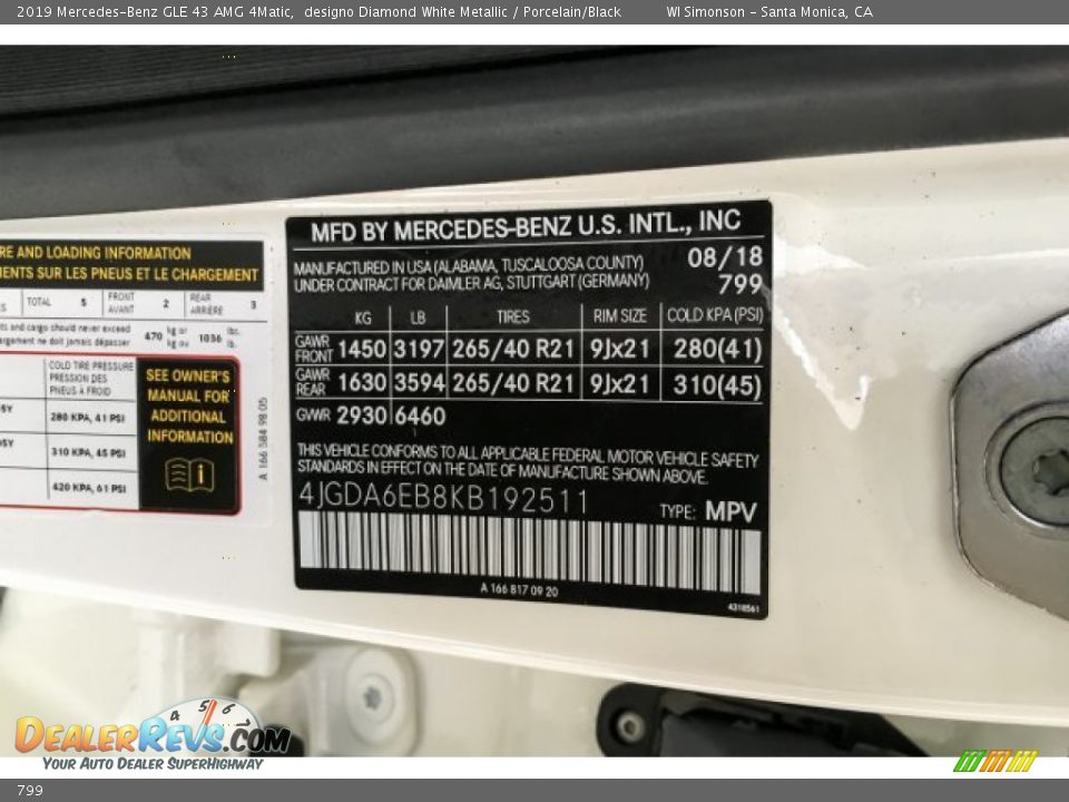 Mercedes-Benz Color Code 799 designo Diamond White Metallic