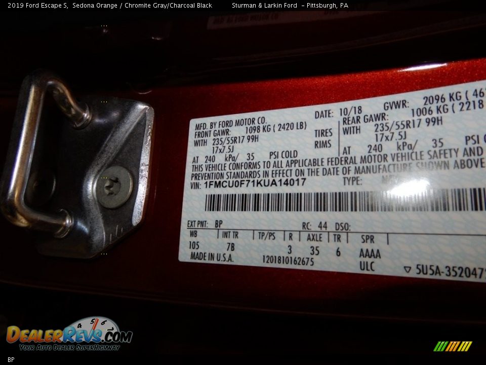 Ford Color Code BP Sedona Orange