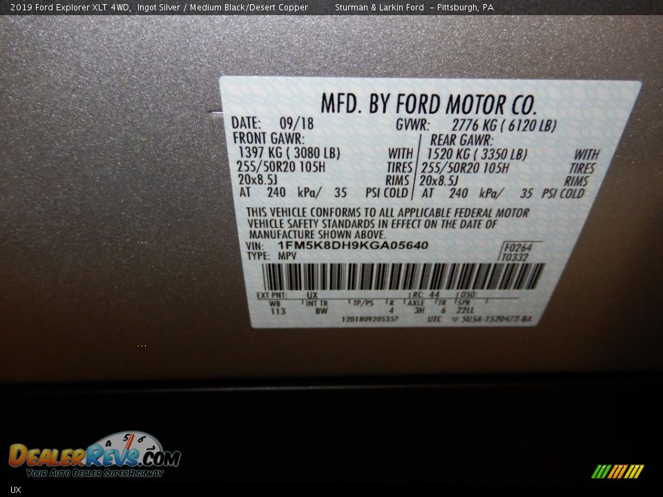 Ford Color Code UX Ingot Silver