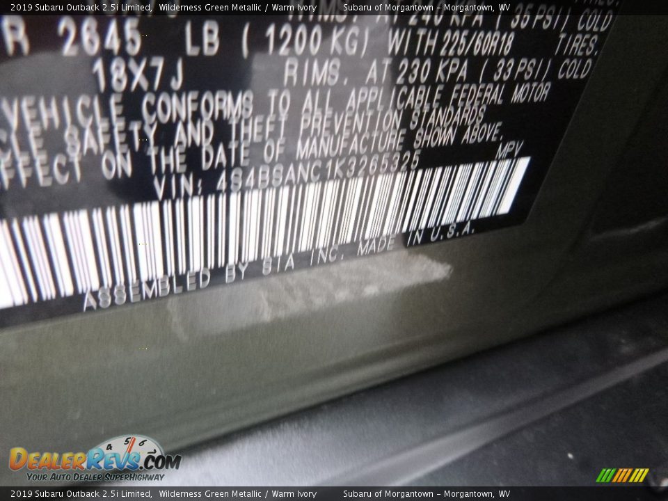 2019 Subaru Outback 2.5i Limited Wilderness Green Metallic / Warm Ivory Photo #15