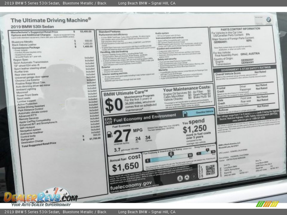 2019 BMW 5 Series 530i Sedan Bluestone Metallic / Black Photo #10