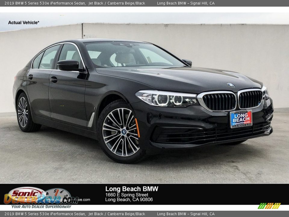 2019 BMW 5 Series 530e iPerformance Sedan Jet Black / Canberra Beige/Black Photo #1