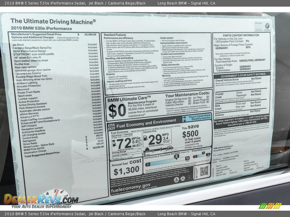 2019 BMW 5 Series 530e iPerformance Sedan Jet Black / Canberra Beige/Black Photo #10