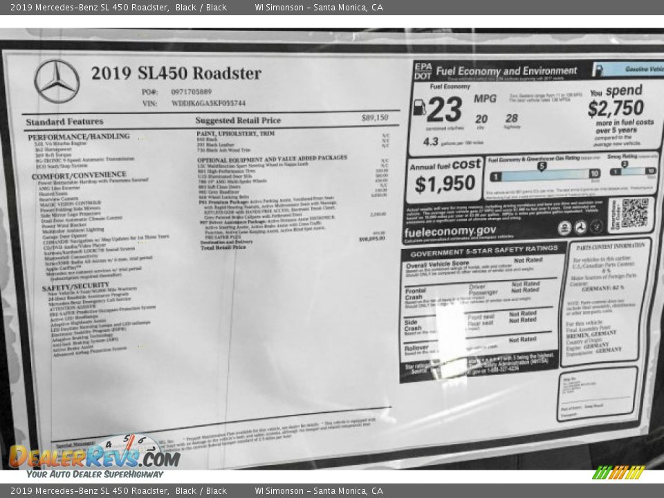 2019 Mercedes-Benz SL 450 Roadster Black / Black Photo #10