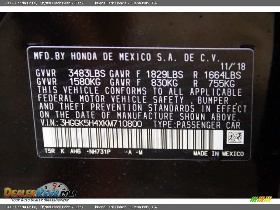 2019 Honda Fit LX Crystal Black Pearl / Black Photo #34