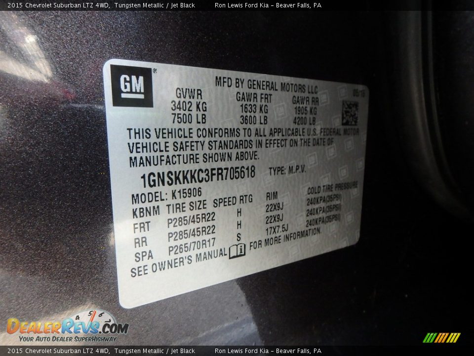 2015 Chevrolet Suburban LTZ 4WD Tungsten Metallic / Jet Black Photo #16