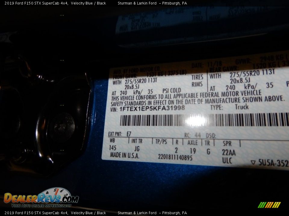 2019 Ford F150 STX SuperCab 4x4 Velocity Blue / Black Photo #10