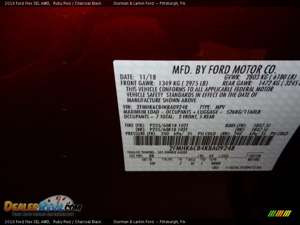 2019 Ford Flex SEL AWD Ruby Red / Charcoal Black Photo #11