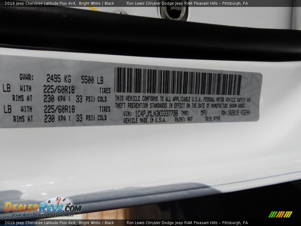 2019 Jeep Cherokee Latitude Plus 4x4 Bright White / Black Photo #15