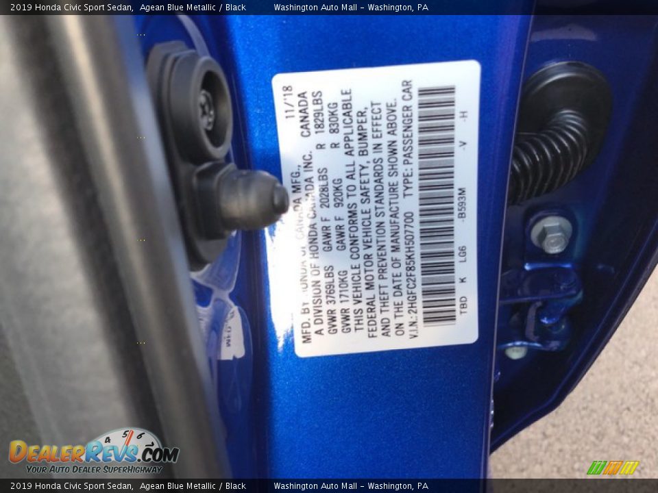 2019 Honda Civic Sport Sedan Agean Blue Metallic / Black Photo #25