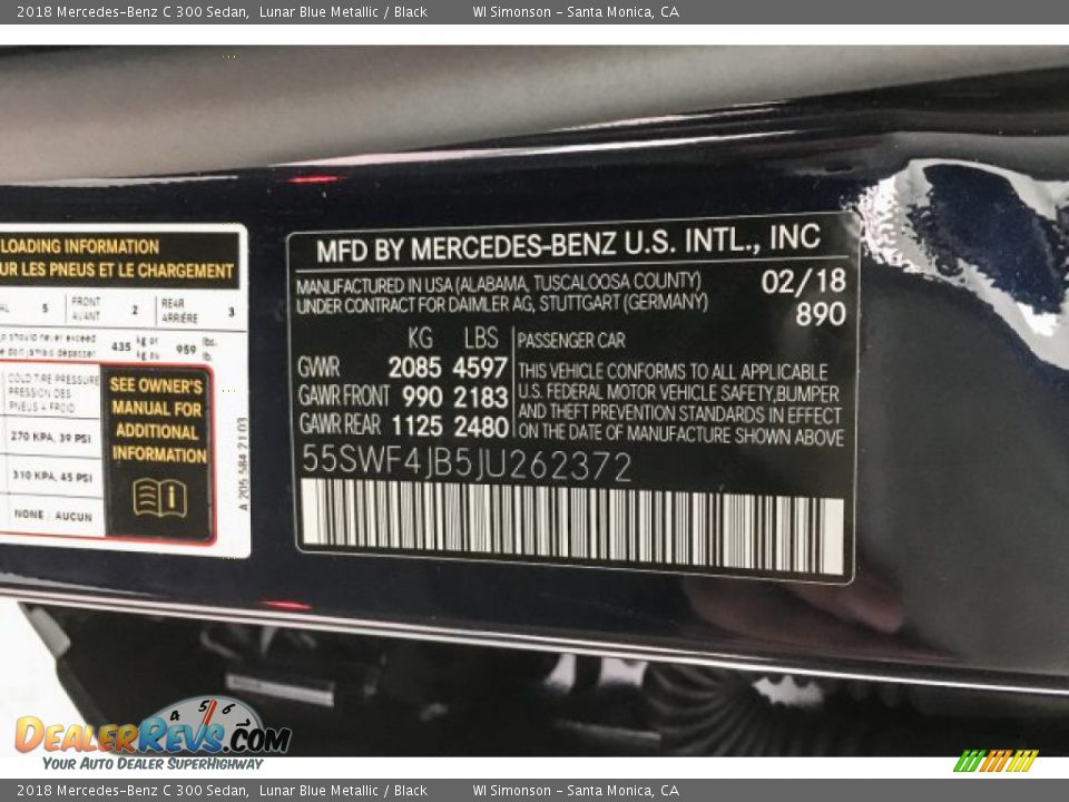 2018 Mercedes-Benz C 300 Sedan Lunar Blue Metallic / Black Photo #10