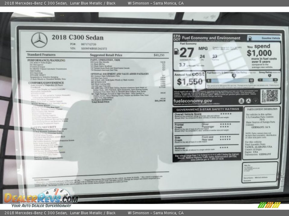 2018 Mercedes-Benz C 300 Sedan Lunar Blue Metallic / Black Photo #11