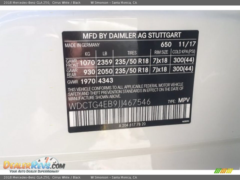 2018 Mercedes-Benz GLA 250 Cirrus White / Black Photo #11