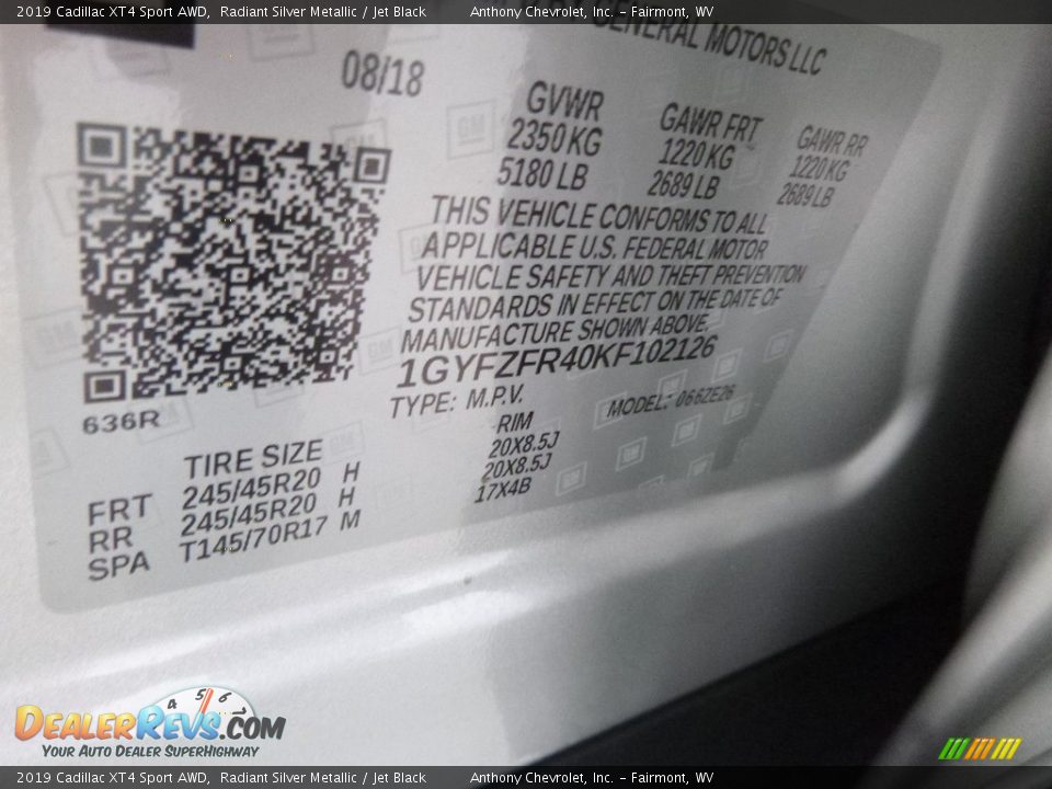 2019 Cadillac XT4 Sport AWD Radiant Silver Metallic / Jet Black Photo #14