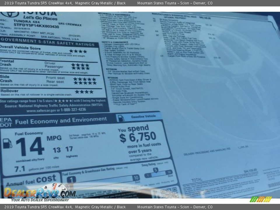 2019 Toyota Tundra SR5 CrewMax 4x4 Magnetic Gray Metallic / Black Photo #36