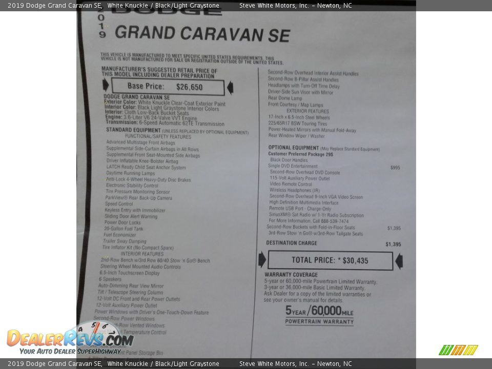 2019 Dodge Grand Caravan SE White Knuckle / Black/Light Graystone Photo #36
