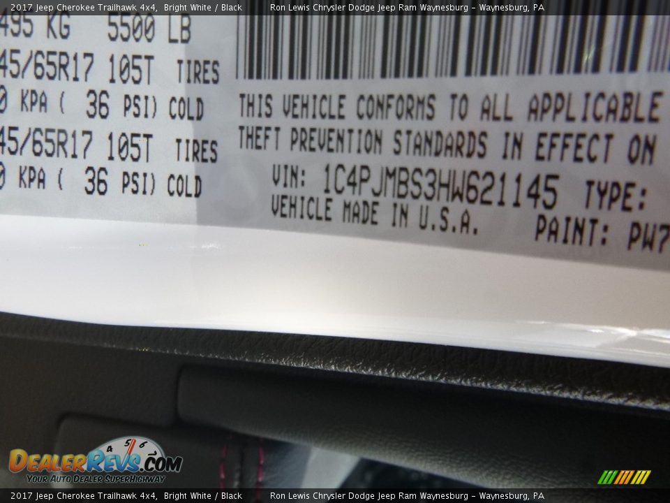 2017 Jeep Cherokee Trailhawk 4x4 Bright White / Black Photo #15