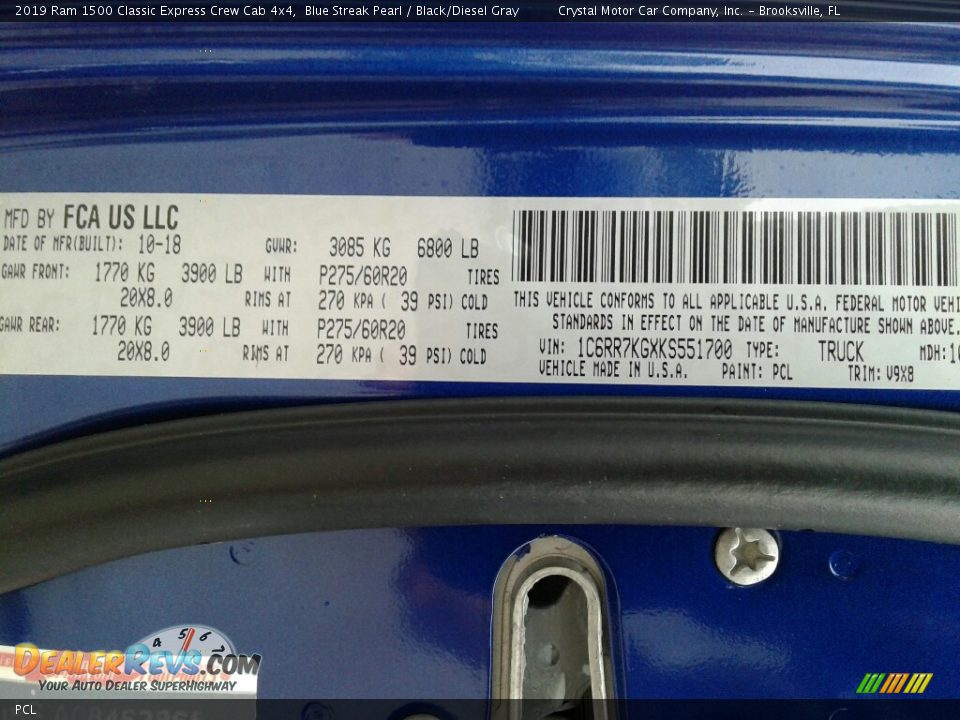 Ram Color Code PCL Blue Streak Pearl