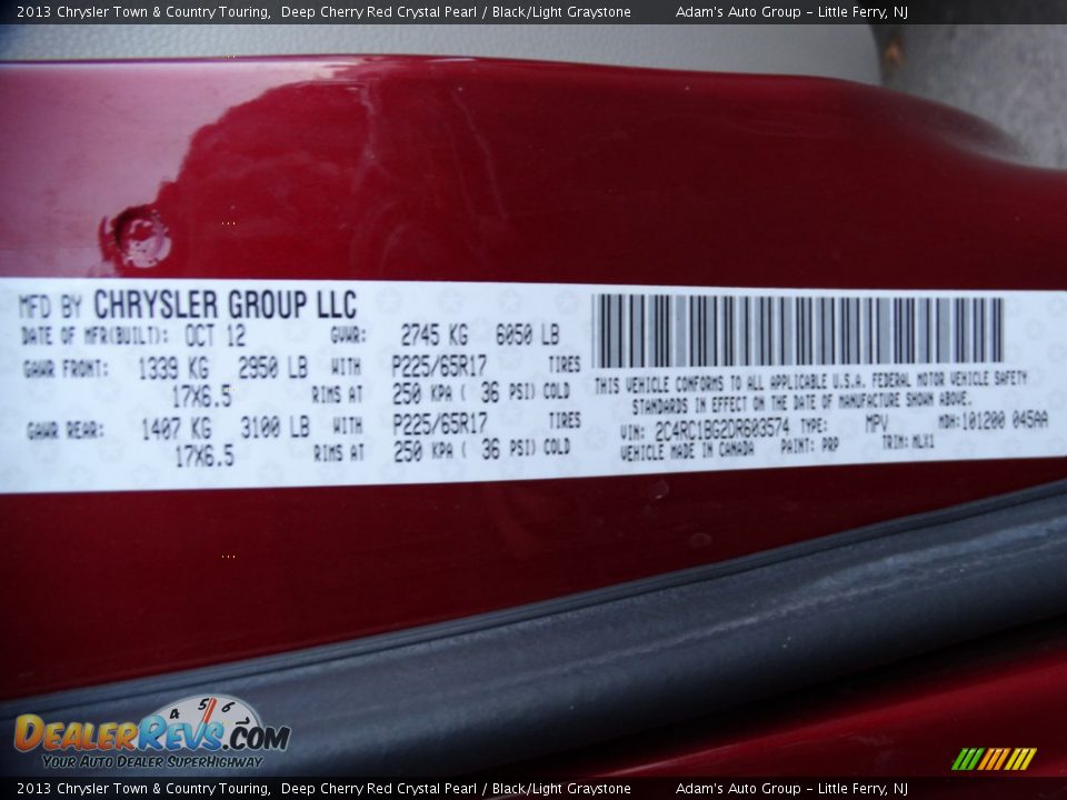 2013 Chrysler Town & Country Touring Deep Cherry Red Crystal Pearl / Black/Light Graystone Photo #31