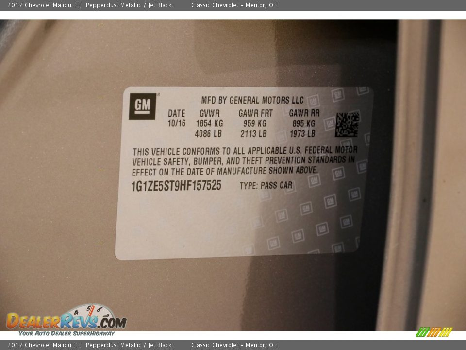 2017 Chevrolet Malibu LT Pepperdust Metallic / Jet Black Photo #21