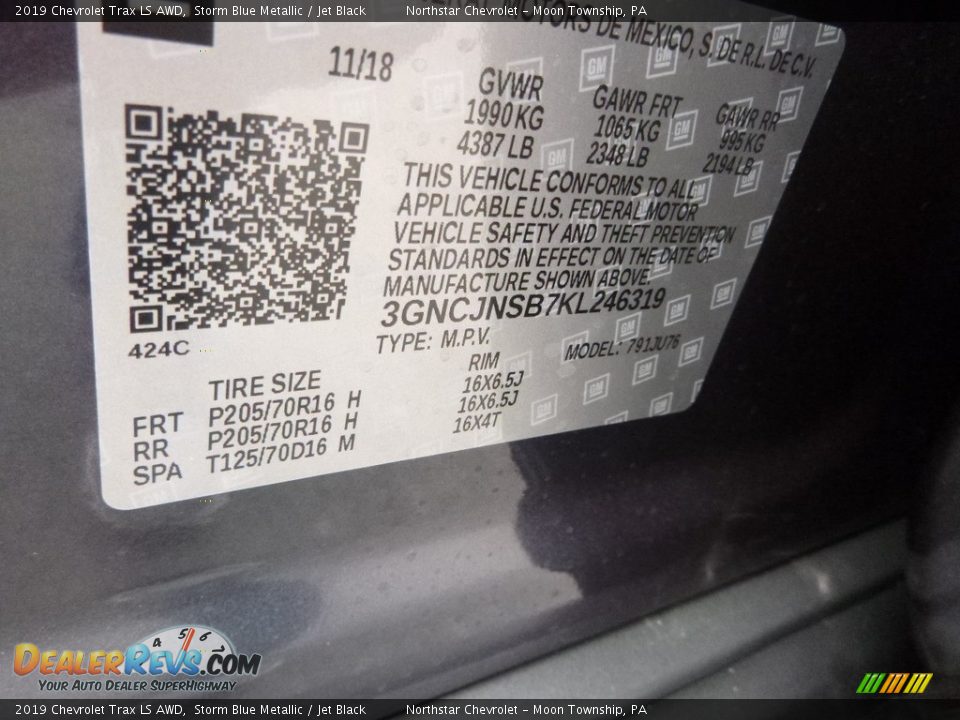 2019 Chevrolet Trax LS AWD Storm Blue Metallic / Jet Black Photo #16