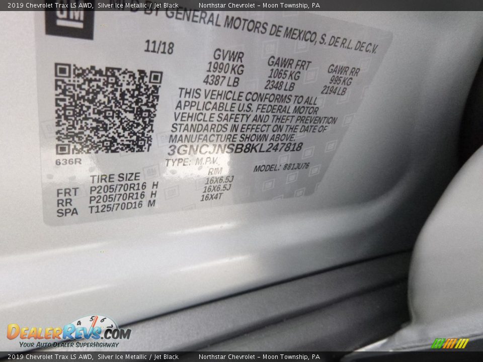2019 Chevrolet Trax LS AWD Silver Ice Metallic / Jet Black Photo #14