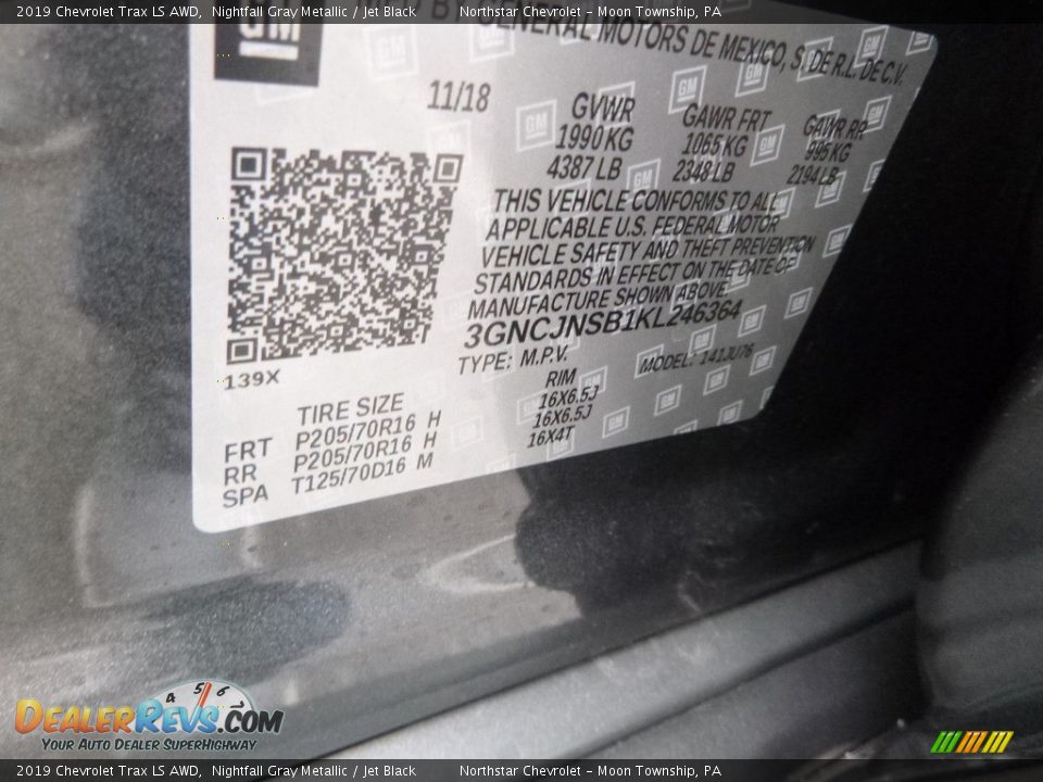 2019 Chevrolet Trax LS AWD Nightfall Gray Metallic / Jet Black Photo #16