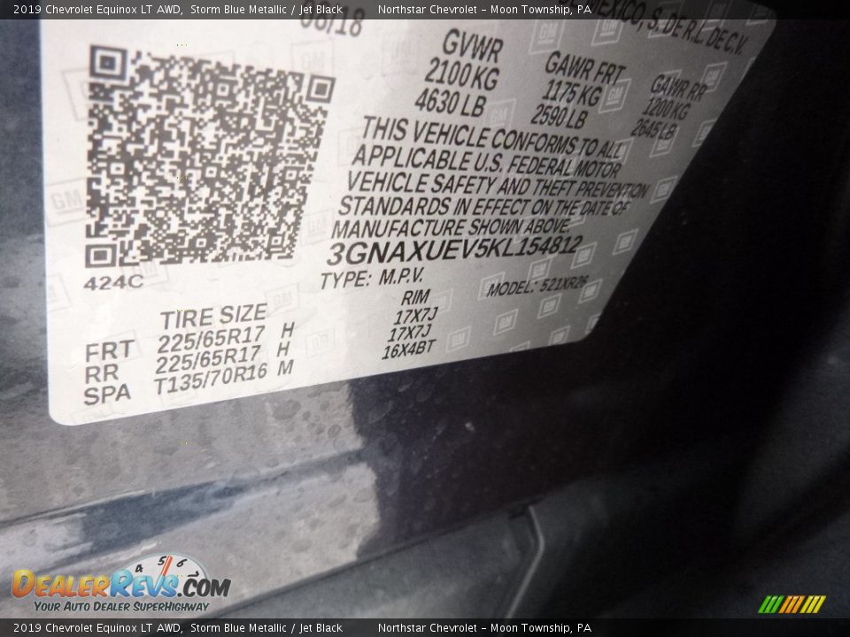 2019 Chevrolet Equinox LT AWD Storm Blue Metallic / Jet Black Photo #16