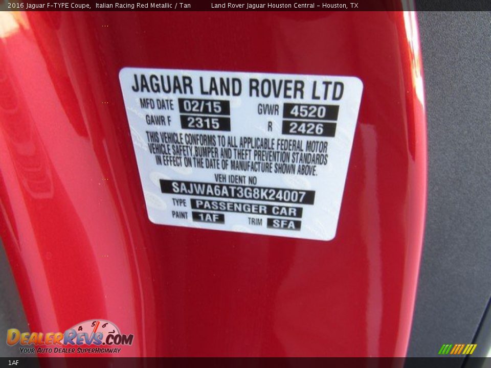 Jaguar Color Code 1AF Italian Racing Red Metallic