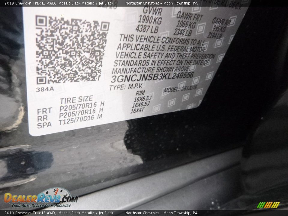 2019 Chevrolet Trax LS AWD Mosaic Black Metallic / Jet Black Photo #16