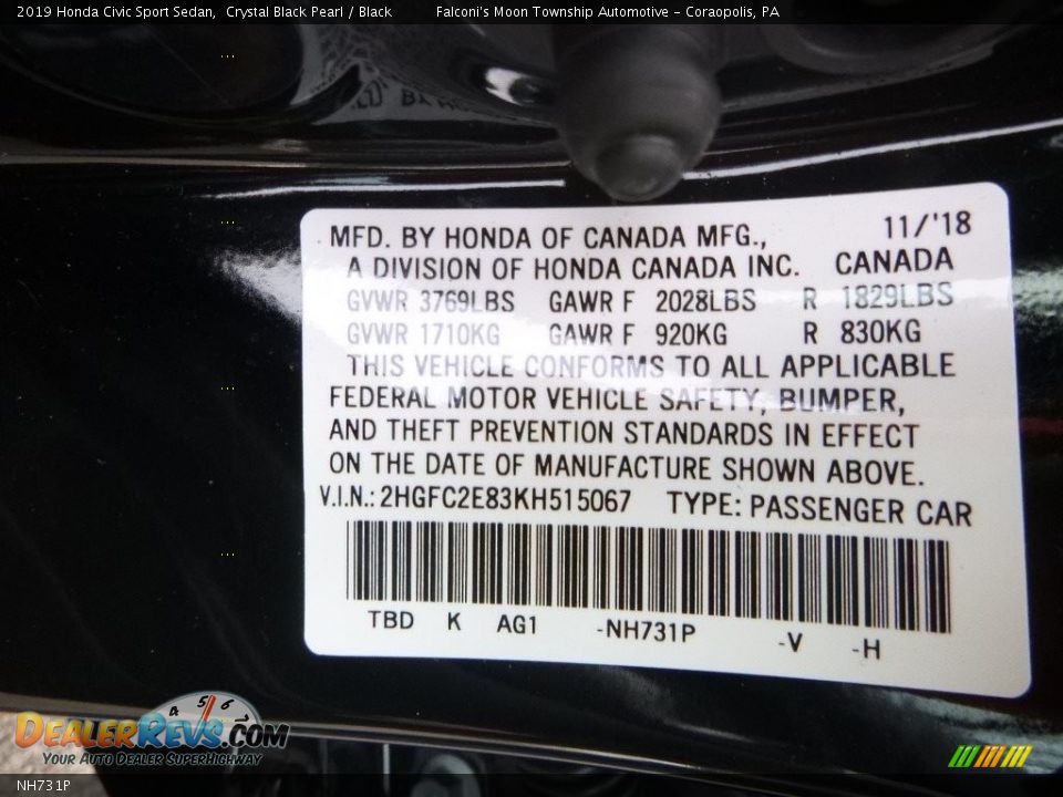 Honda Color Code NH731P Crystal Black Pearl