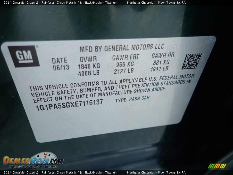 2014 Chevrolet Cruze LS Rainforest Green Metallic / Jet Black/Medium Titanium Photo #14