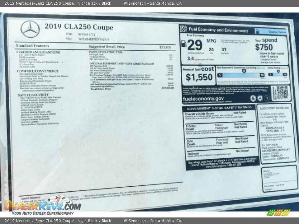 2019 Mercedes-Benz CLA 250 Coupe Night Black / Black Photo #10