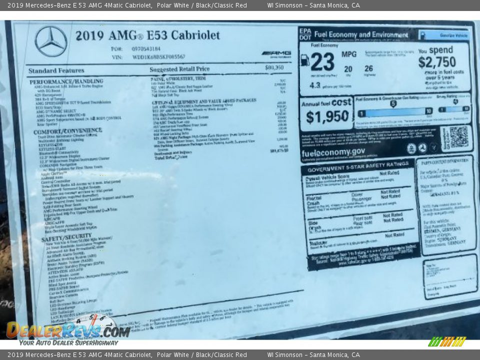 2019 Mercedes-Benz E 53 AMG 4Matic Cabriolet Window Sticker Photo #10