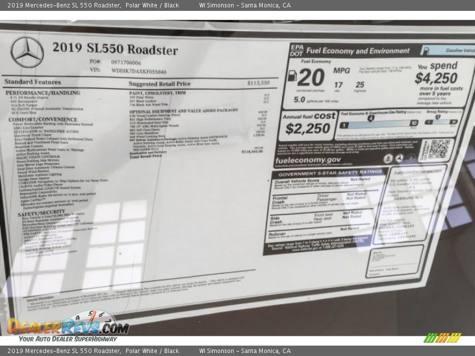 2019 Mercedes-Benz SL 550 Roadster Window Sticker Photo #10