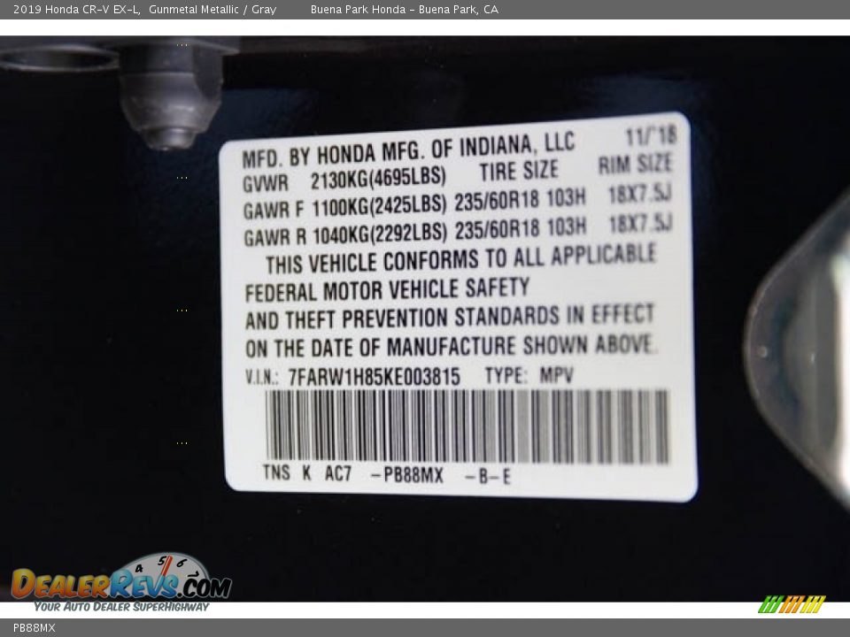 Honda Color Code PB88MX Gunmetal Metallic