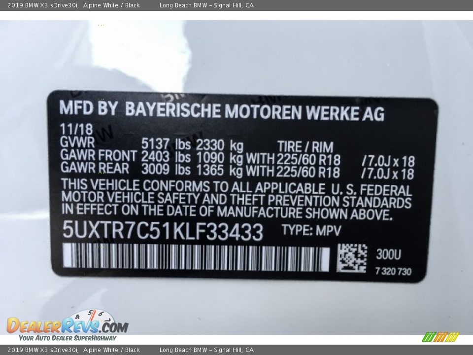 2019 BMW X3 sDrive30i Alpine White / Black Photo #11