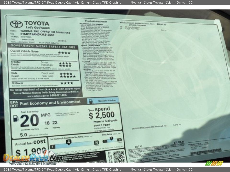 2019 Toyota Tacoma TRD Off-Road Double Cab 4x4 Cement Gray / TRD Graphite Photo #36
