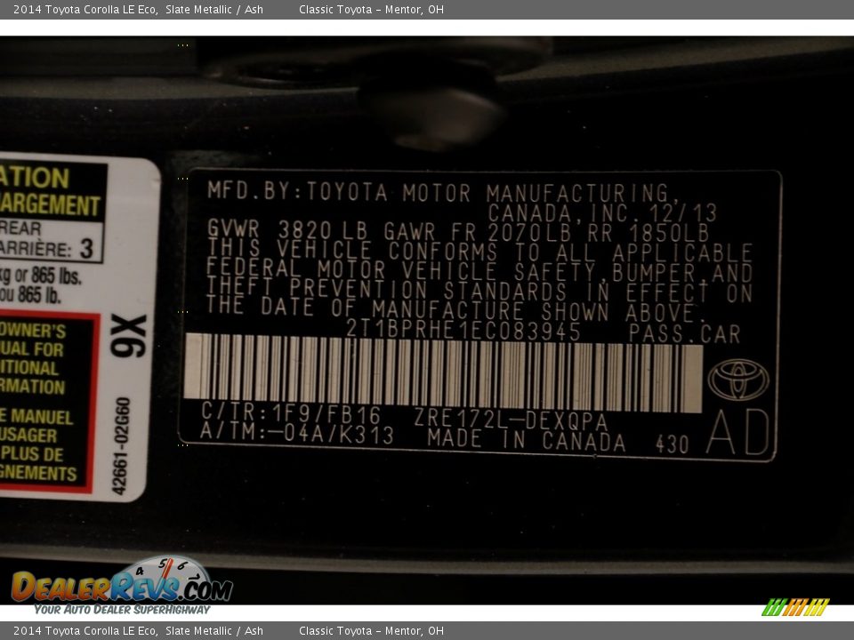 2014 Toyota Corolla LE Eco Slate Metallic / Ash Photo #17