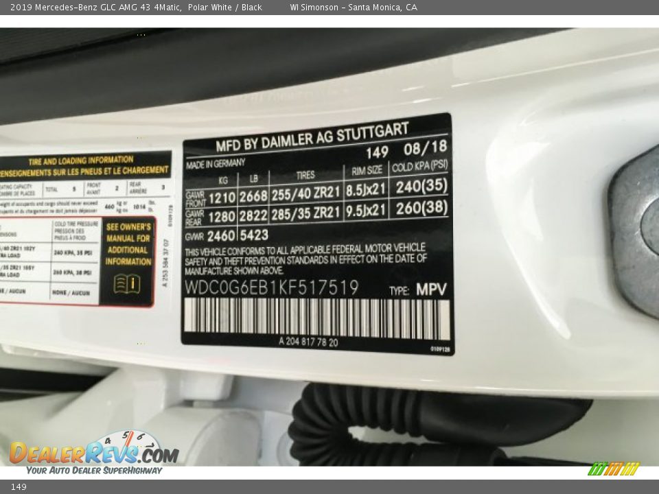 Mercedes-Benz Color Code 149 Polar White