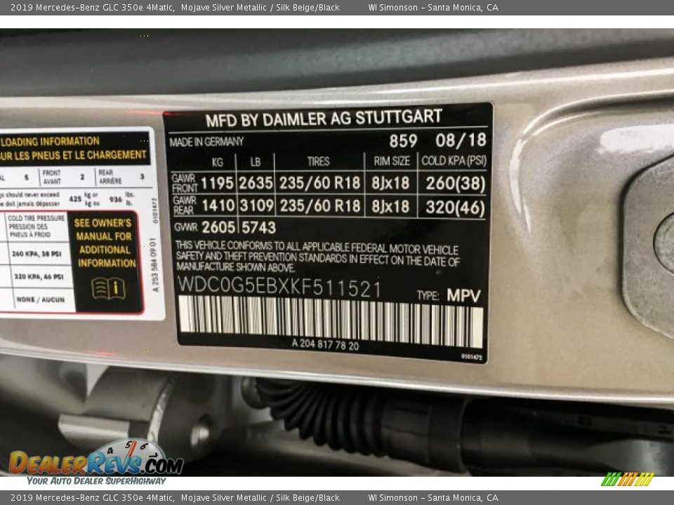 2019 Mercedes-Benz GLC 350e 4Matic Mojave Silver Metallic / Silk Beige/Black Photo #11