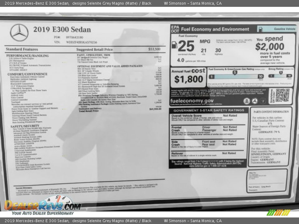 2019 Mercedes-Benz E 300 Sedan designo Selenite Grey Magno (Matte) / Black Photo #10