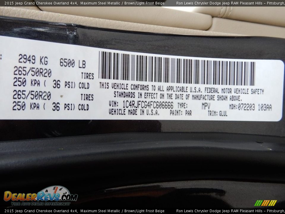 2015 Jeep Grand Cherokee Overland 4x4 Maximum Steel Metallic / Brown/Light Frost Beige Photo #15